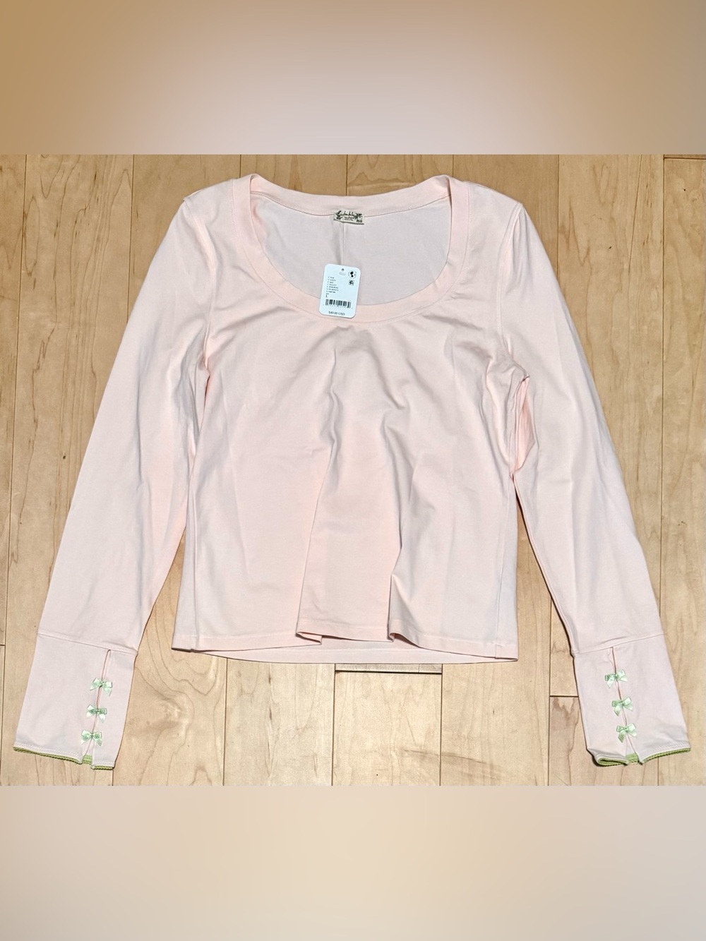 NWT Free People Intimately Clean Lines Scoop Neck Top Pink Ribbons Women’s Large